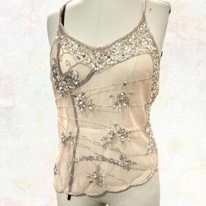 Cream Sequin Beaded Cami Top